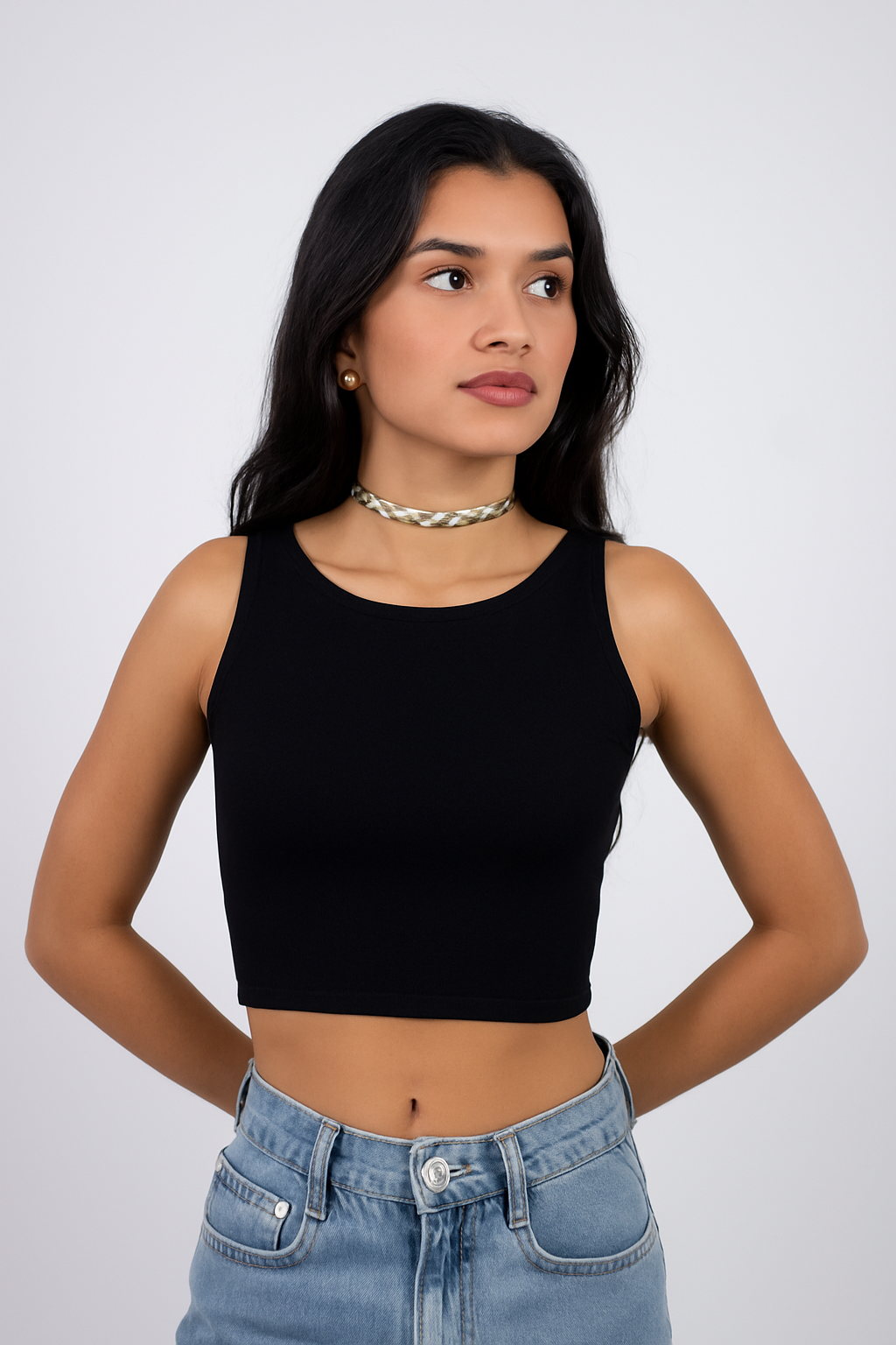 Blusa Cropped Sem Manga em Poliamida