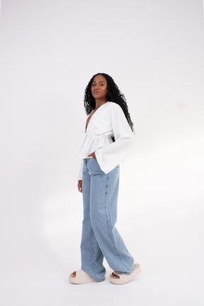 Calça Wide Leg em Jeans Denim