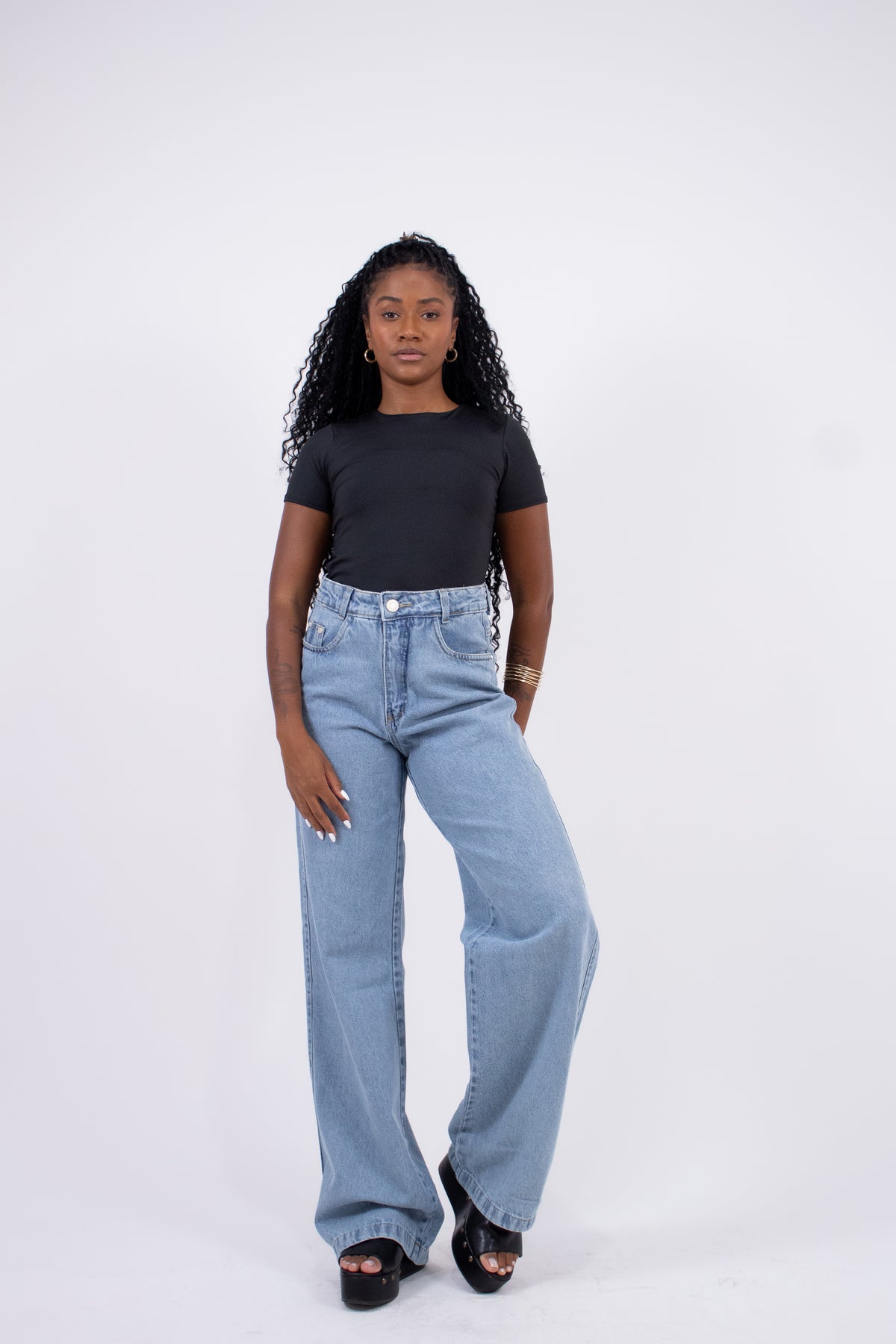 Calça Wide Leg em Jeans Denim