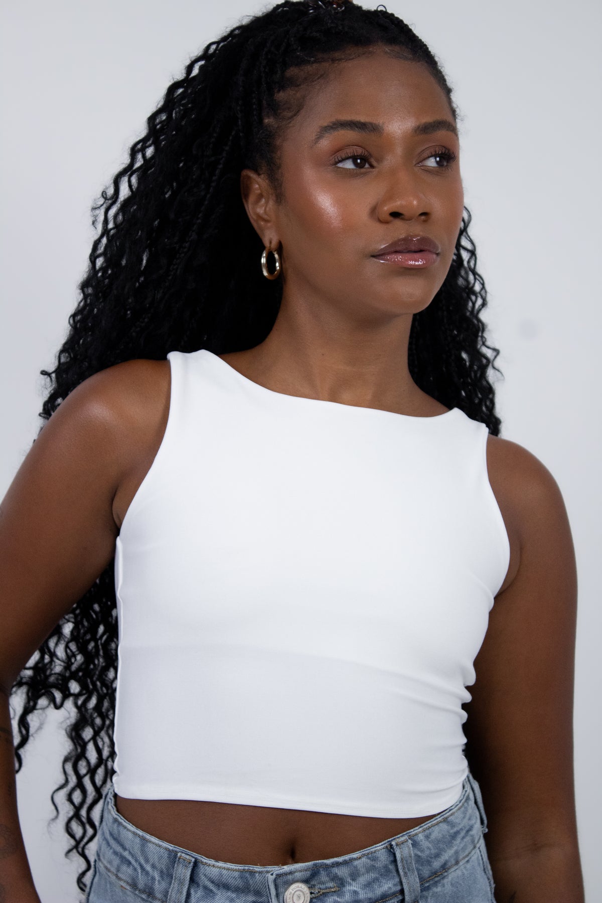 Blusa Cropped Sem Manga em Poliamida