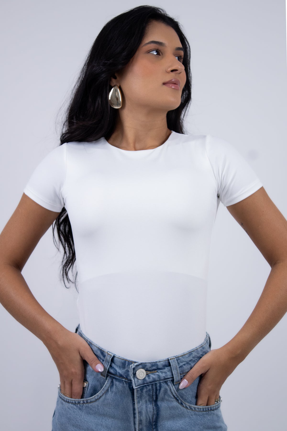 Body em Poliamida, Manga Curta e Curve