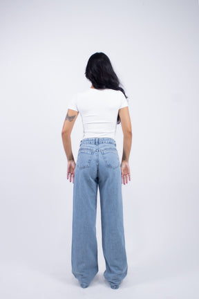 Calça Wide Leg em Jeans Denim