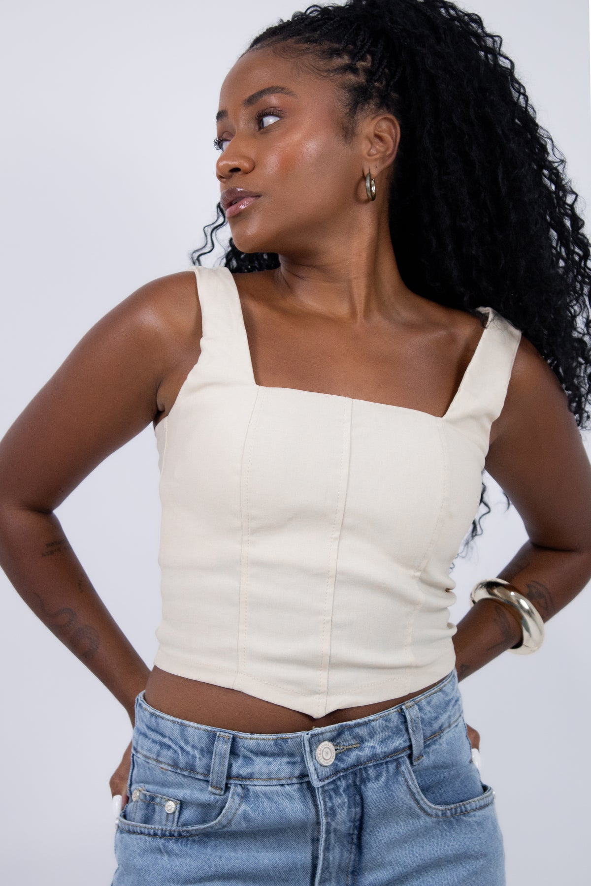 Blusa Corset em Sarja com Alças