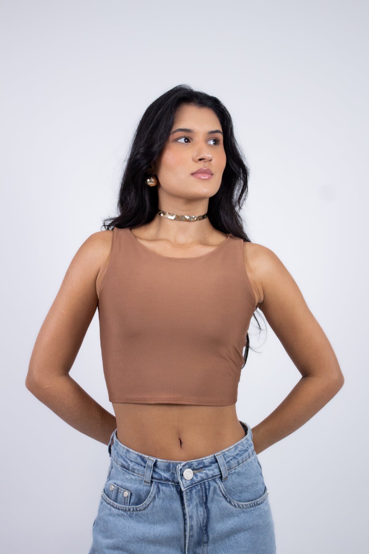 Blusa Cropped Sem Manga em Poliamida