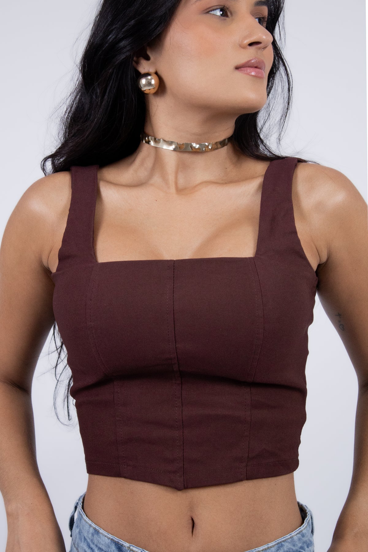 Blusa Corset em Sarja com Alças