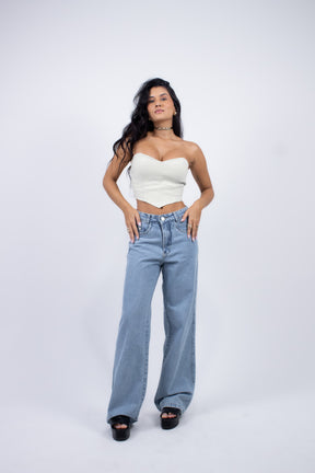 Calça Wide Leg em Jeans Denim