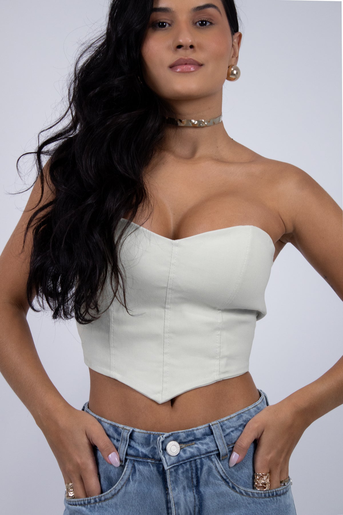 Blusa Corset Tomara Que Caia em Sarja