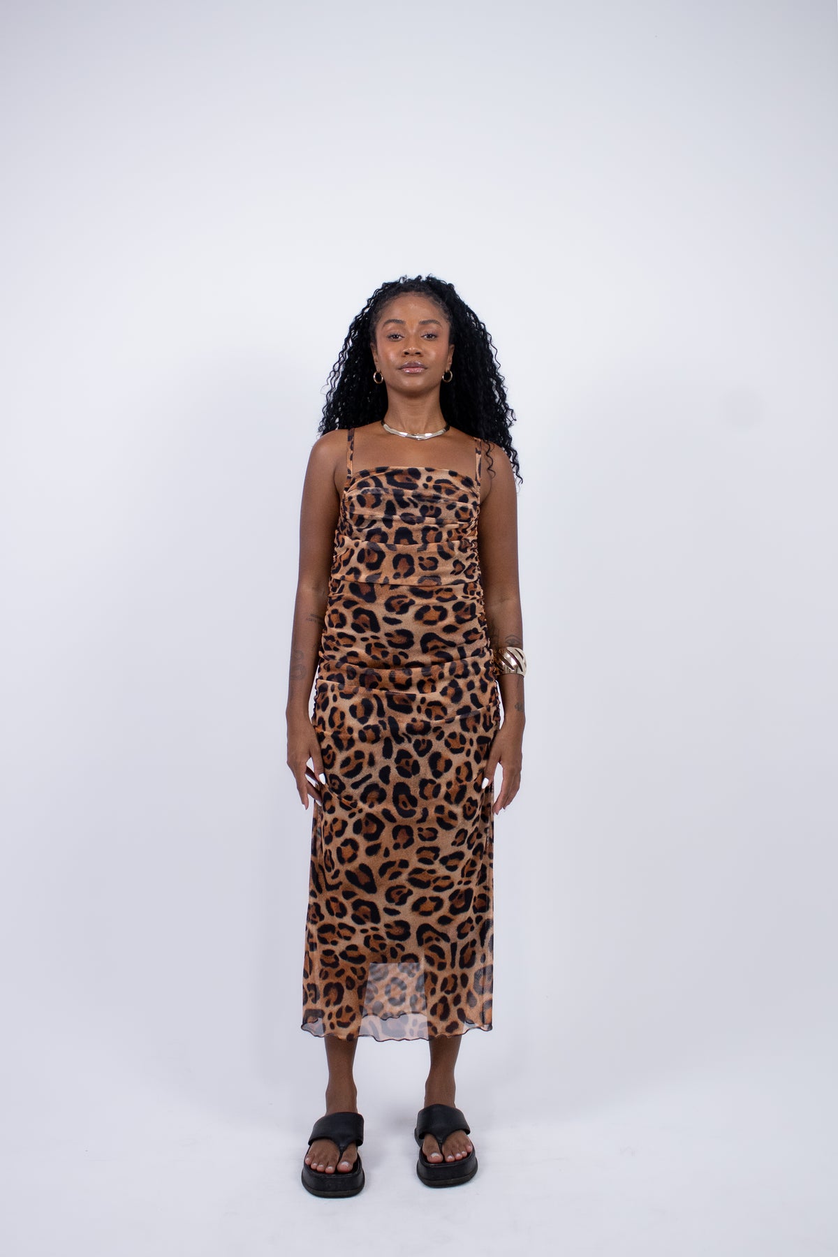 Vestido Midi em Tule Animal Print