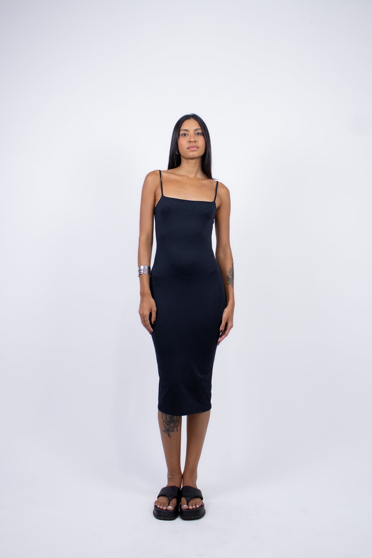 Vestido em Poliamida Midi com Alça